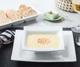 Sopa de calabaza con camarones y caviar