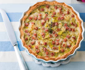 Tarte de alho-francês e fiambre
