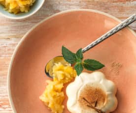 Cinnamon Panna Cotta with Apple, Apricot and Ginger Compote