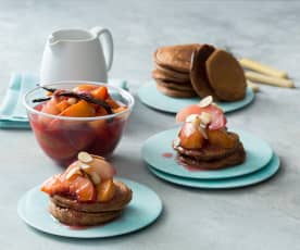 Nutty pancakes with stone fruit compote