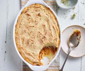 Vegetarischer Parmentier mit Auberginen-Linsen-Bolognese