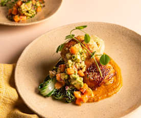 Chicken mole and avocado papaya salsa