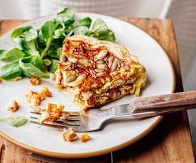 Tarte aux carottes, panais, mimolette et lard fumé