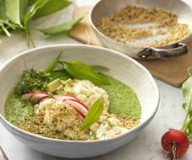 Bärlauch Bowl mit Karfiolreis und Hanfsamen