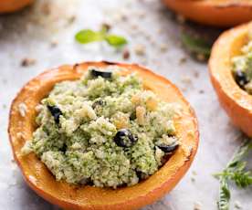 Millet-stuffed Pumpkin with Hazelnut Broccoli Pesto