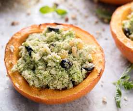 Potiron garni au millet et pesto noisette-brocoli