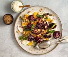 Hasselback beetroot salad with macadamia cream