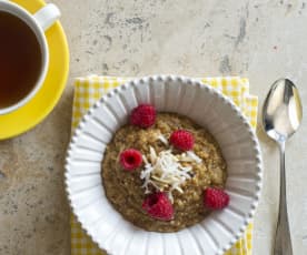 Coconut and quinoa porridge with toasted almonds