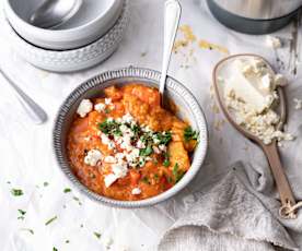 Gurullos con calabaza y pimiento