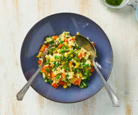 Cous cous con fagiolini, mais e erba cipollina