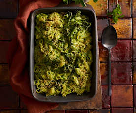 Massa cremosa de legumes de outono com bacalhau