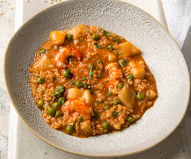 Arroz integral meloso con sepia y gambones