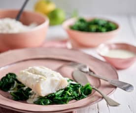 Steamed Cod, Rice and Spinach in Lemon Sauce
