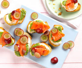 Smoked Salmon and Watercress Pesto Crostini