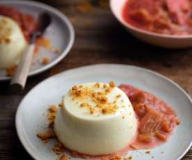 Vanilla Panna Cotta with Rhubarb Compote and a Ginger Crumb