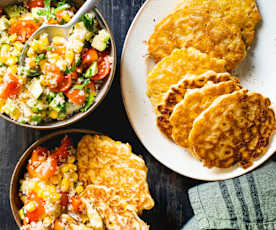 Petites galettes de maïs et taboulé de quinoa au maïs