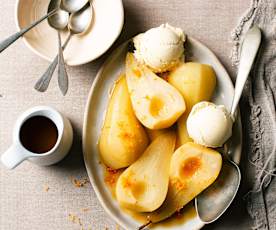 Peras en almíbar de naranja