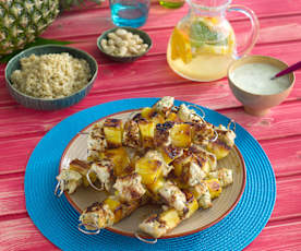 Brochetas de pollo al estilo de la India