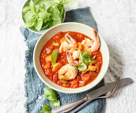 Guisado de gengibre e tomate com camarão