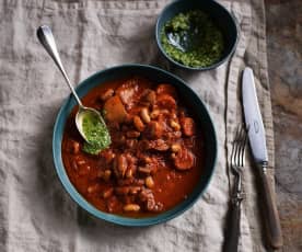 Cassoulet van bonen met walnotenpesto