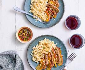 Magret de canard aux pommes et blé