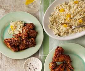 Ailes de poulet méditerranéennes et riz aux herbes et à l'orange