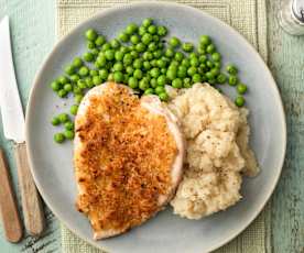 Inside-out Chicken Kievs with Celeriac Mash and Peas