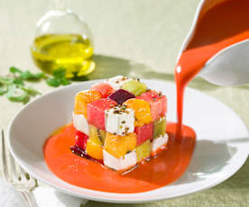 Salmorejo de sandía con cubo de Rubik