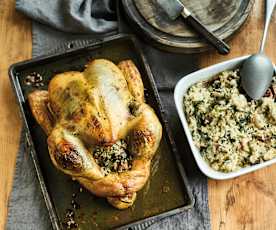 Stuffed chicken with herbed mushroom rice
