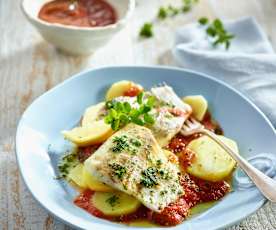 Seebarsch mit Kräuter-Tomaten-Sauce