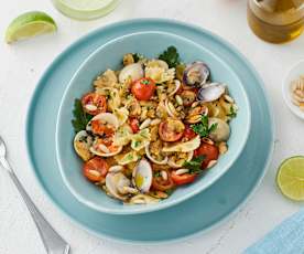 Farfalle risottate con vongole e pomodorini
