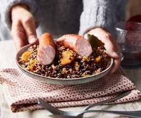 Saucisse de Montbéliard aux lentilles vertes