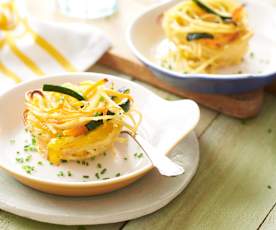 Nidos de espaguetis con verduras