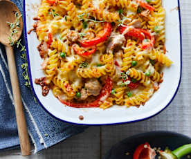 Pâtes gratinées au thon et au poivron