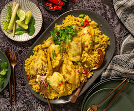 Spicy chicken with fragrant coconut rice