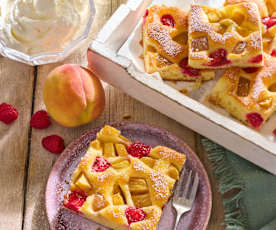 Pfirsich-Melba-Blechkuchen
