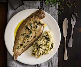 Linguado com arroz de grelos