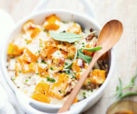 Gratin d'automne au merlan, sauce citronnée