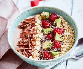 Raspberry smoothie bowl with chia seeds