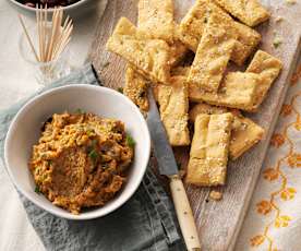 Kichererbsenfladenbrot mit Curry-Gemüsedip