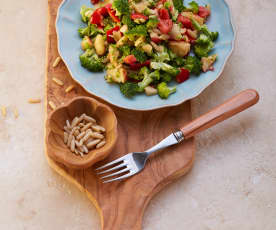 Broccoli Salad with Red Peppers and Pine Nuts 