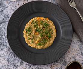Risotto al caffè con zucca, funghi porcini e trito di finocchio selvatico