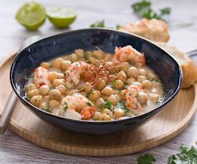 Garbanzos thai con gambas, leche de coco y lemon grass