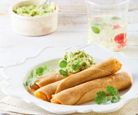 Taquitos dorados de papa y chorizo vegetariano