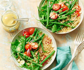 Salade de haricots verts, boulgour, tomates et amandes grillées