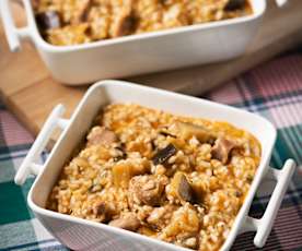 Cazuela de cordero y arroz con berenjenas