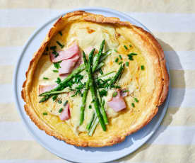 Gruyère and asparagus Dutch baby pancake