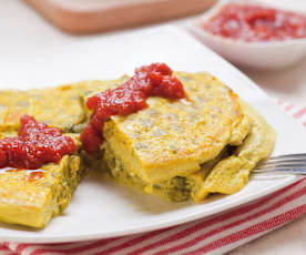 Frittata z groszkiem i pomidorowym chutneyem