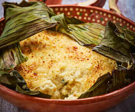 Tamal de cazuela con rajas