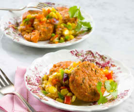 Baked Salmon Cakes with Corn Salsa